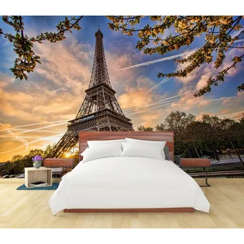 

Landscape Wall Papers Eiffel Tower Photo Wallpaper Mural 3D Living Room Bedroom Papier Peint Self Adhesive Vinyl/Silk Wallpapers
