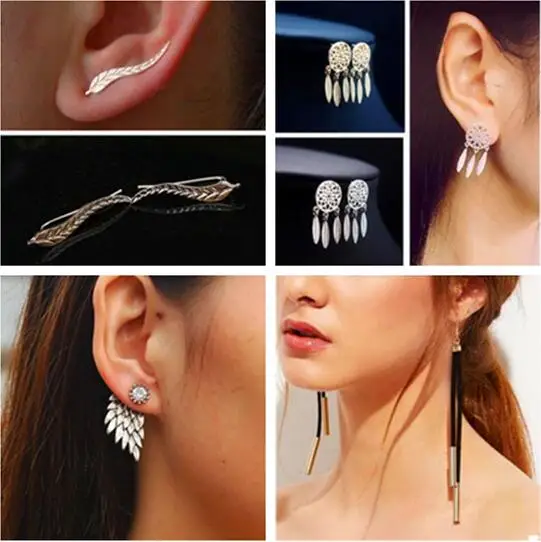 

New Fashion Vintage triangle Earrings Imitation Pearl Bow Crystal Leaf Feather wings Earrings Geometry For Women Jewelry 2018