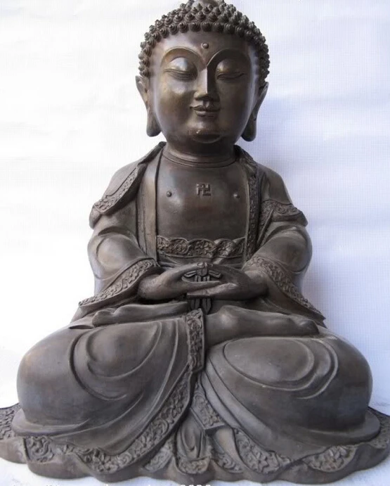 

wholesale factory 13 INCH Tibet Buddhism Fane Pure Bronze Carved Sakyamuni Amitabha Buddha Statue