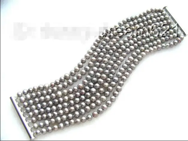 

Free Shipping >> wonderful 8srands gray round natural freshwater pearls bracelet b863