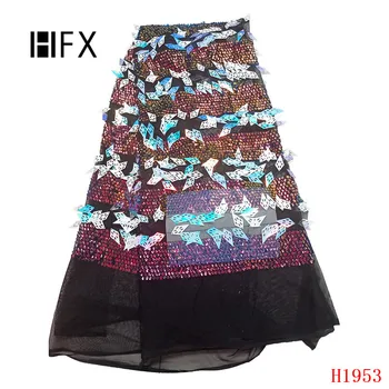 

HFX Sequin Nigeria Laces African Fabrics 2019 Wedding Dress Tulle Embroidered Mesh Lace Latest French Lace Fabric for Lady X1953