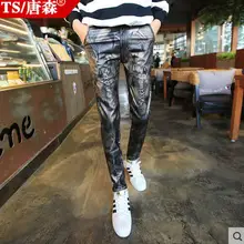 Новинка г. мужская мода весна мужской кожа Штаны мужской тонкие узкие PU мотоцикла Штаны брюки певица костюмы одежда