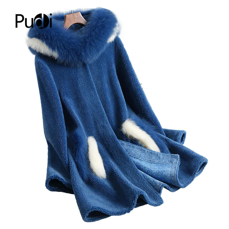 

PUDI A18154 women's winter real wool fur overcoat warm jacket real fur girl coat lady Long jacket overcoat