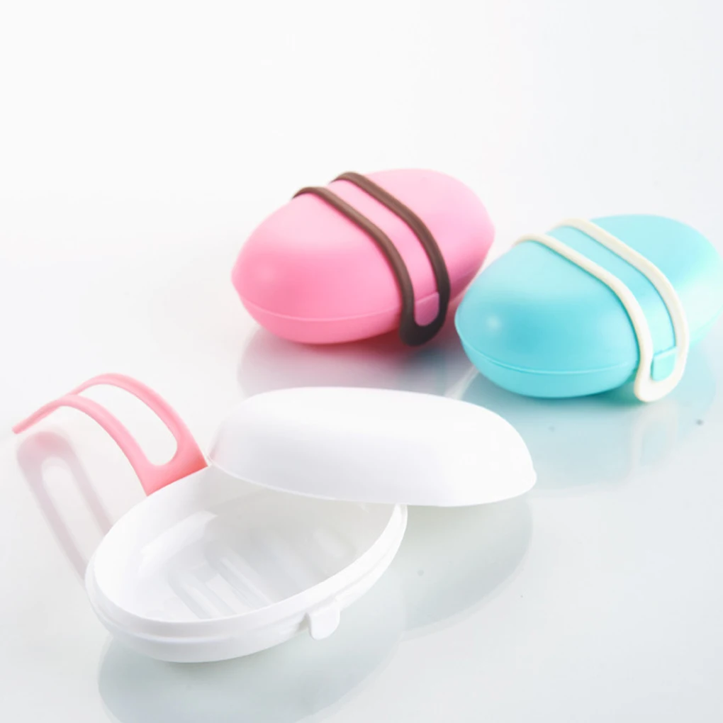 

Kitchen Bathroom Oval Soap Holder Mini Case Lock Portable Shower Travel Soap Box Container