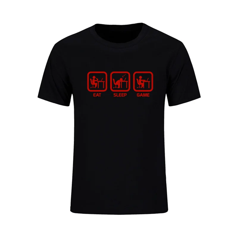 Новая модная забавная футболка для геймеров с надписью «Eat Sleep Game», мужская повседневная футболка с принтом «Humor» для колледжа, Мужская футболка с коротким рукавом, брендовая одежда - Цвет: black