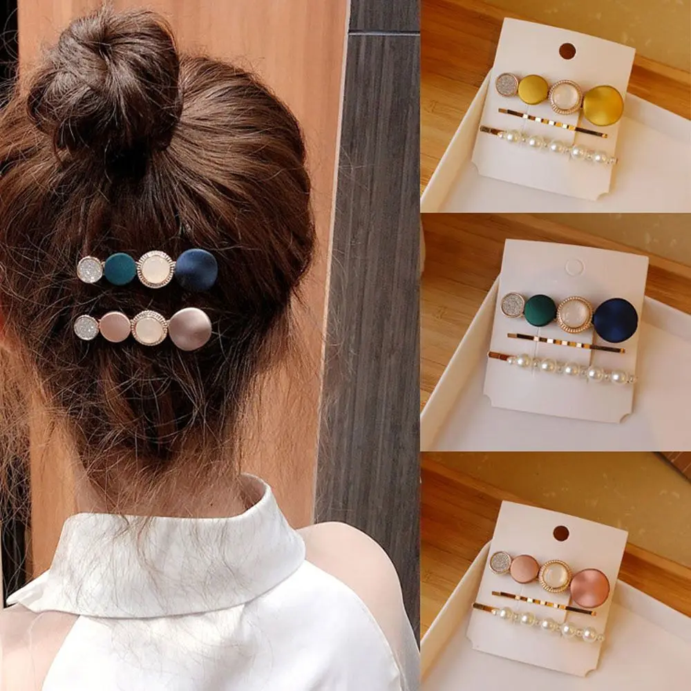 

3pc/set Korea Fashion Women Metal Hairpin Imitation Pearl Colorful Beads Hair Clips Irregular Geometric Hair Styling Accessories