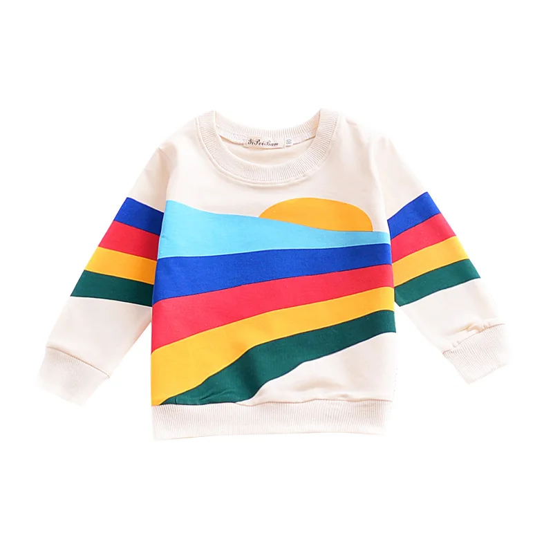 Rainbow Toddler Kids Baby Girl Boy Long Sleeves Striped Print Shirt Tops Clothes