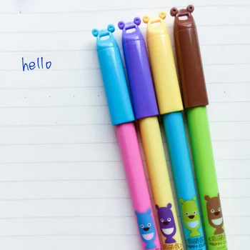 

4X Kawaii Cute Bear Crystal Head Gel Pen School Office Supply Writing Signing Student Stationery Blue Ink 0.5mm