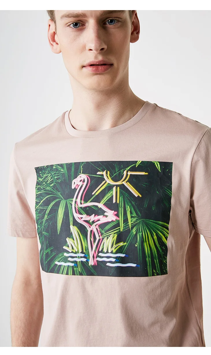 Мужские летние футболки с короткими рукавами из хлопка с тропическим принтом | 419201548