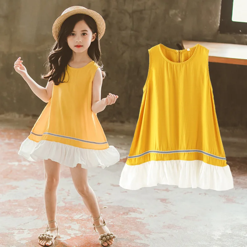 

2019 Girls Dress Toddler Summer Dresses for Kids Children Chiffon Solid Sleeveless 3 4 5 6 7 8 9 10 11 12 13 Years