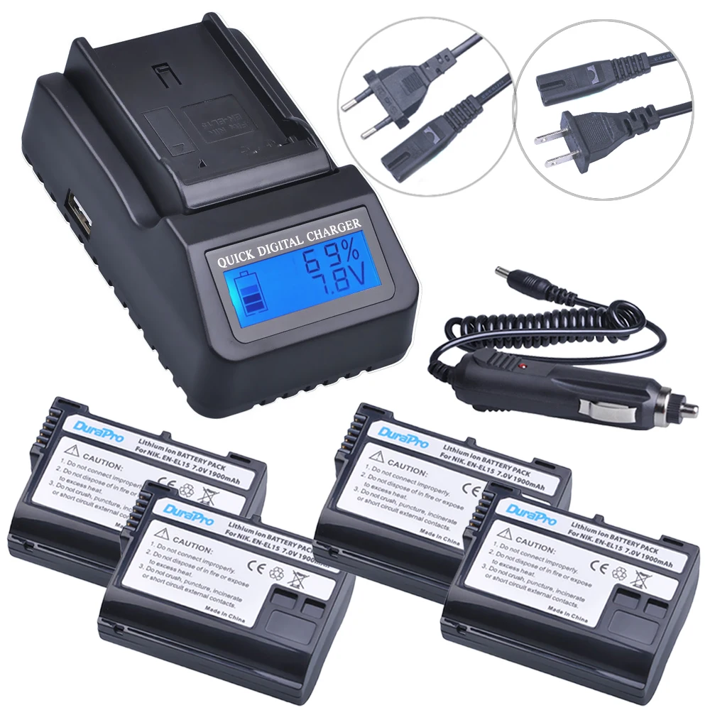 

4pc EN-EL15 ENEL15 Li-ion Battery + LCD Quick Charger For Nikon EN EL15 D600 D610 D600E D800 D800E D810 D7000 D7100 battery