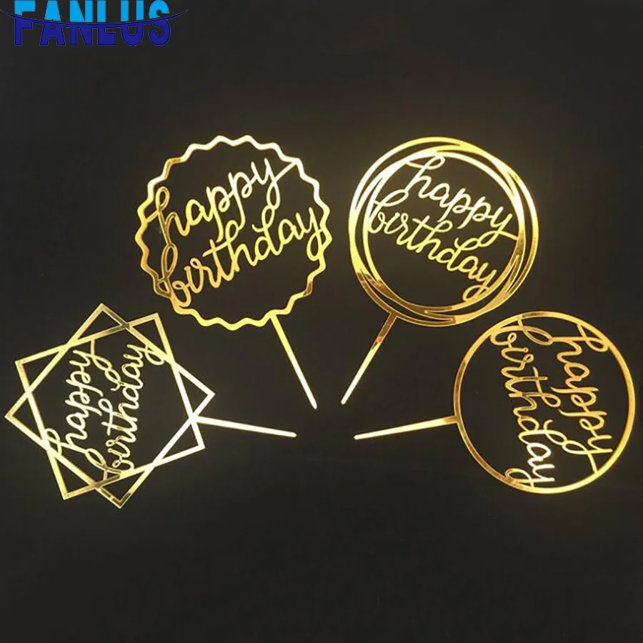 

1pcs/lot Acrylic Gold Cake Topper Happy Birthday Love For Birthday Party Decorations Baby Shower Supplies Wedding Decoration