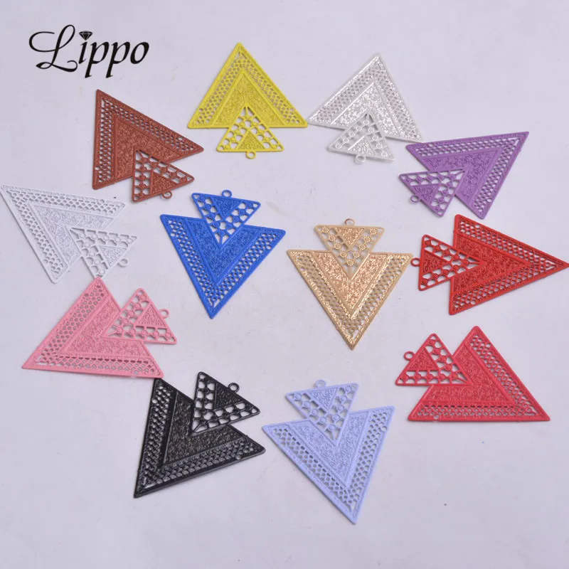 

50pcs AB3335 Silver Big Triangle Charm Earrings Findings Geometric Colorful Pendants Connectors Diy Jewelry Earrings Red Color