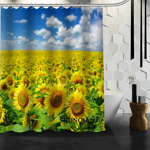 New Arrival Custom Sunflowers Shower Curtain Bathroom Accessories New Arrival Custom Sunflowers Shower Curtain Bathroom Accessories Polyester Fabric With Holes