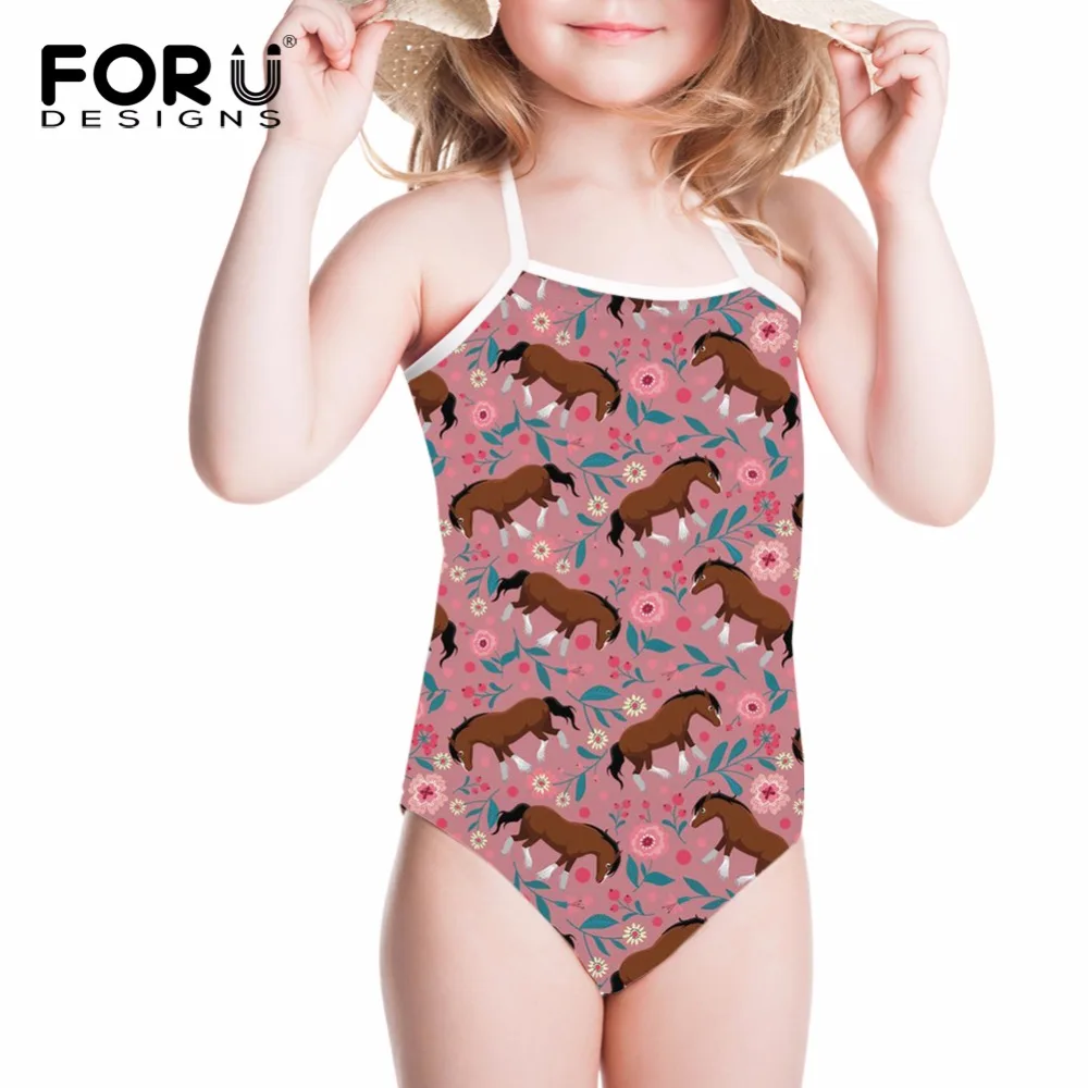 

FORUDESIGNS Children Swimwear One-piece Suits Cute Horse Printing Swimsuit for Girls One Piece Bathing Suit for Kids Beachwear