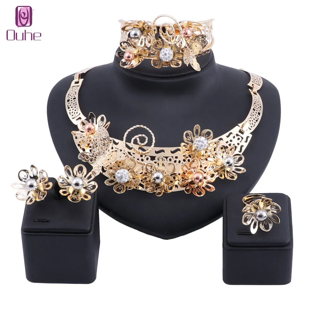 

Dubai Style African Fashion Gold Colors Statement Jewelry Set Women Retro Floral African Beads Jewelry Set Gilt
