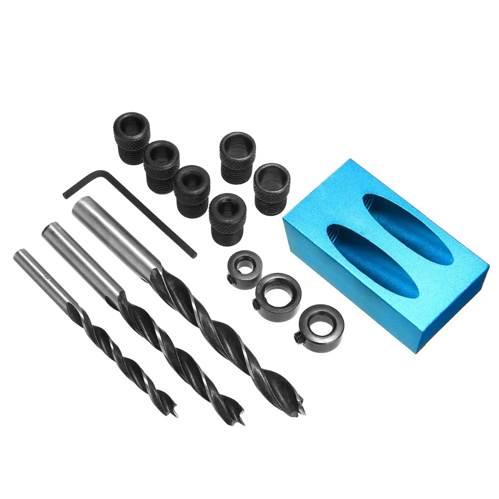 1 set Woodworking Pocket Hole Screw Jig with Dowel 6/8/10mm Angle Drill Set Puncher Locator Carpenters Wood Joint Tool 1 set Woodworking Pocket Hole Screw Jig with Dowel 6/8/10mm Angle Drill Set Puncher Locator Carpenters Wood Joint Tool