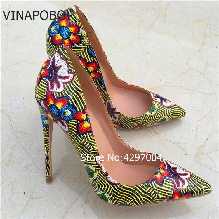 vinapobo Women Fashion Retro Printing Flowers Green Pumps High Heels Shoes Woman Platform Pumps Summer Shoes Woman Pumps