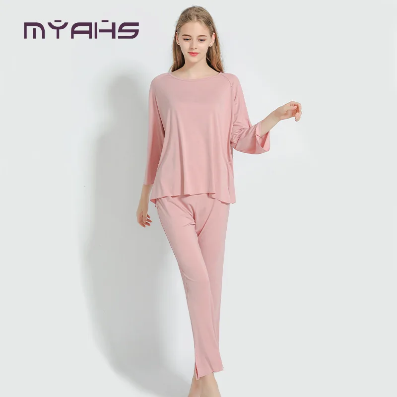

Home service female spring and summer casual modal two-piece suit can be worn outside long-sleeved pajamas suit women