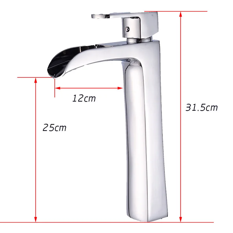 Ванная комната Водопад Серебряный смеситель для раковины смесители с одной ручкой высокого стиля бассейна смесительная ванна кран латунь