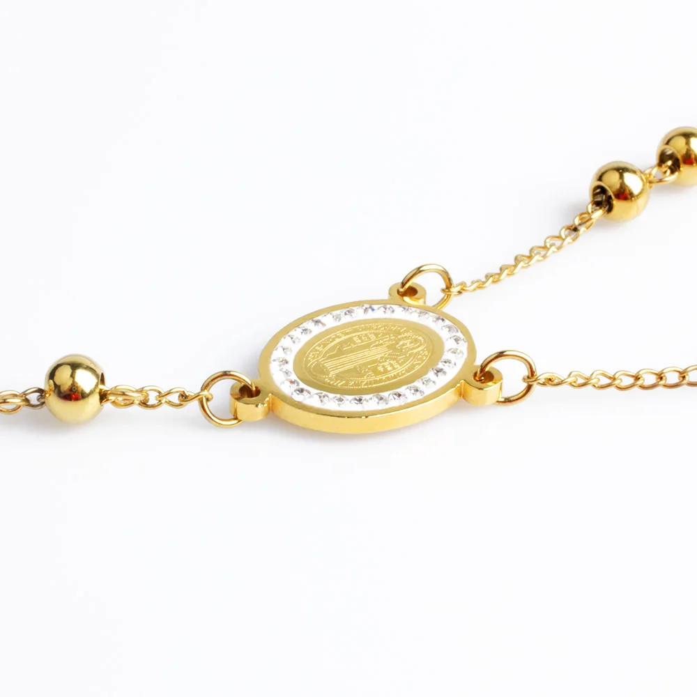 2018 New FINE4U N052 Cross Pendant Necklace For Men Women 316L Stainless Steel Rosary Beads Necklace Religious Jewelry