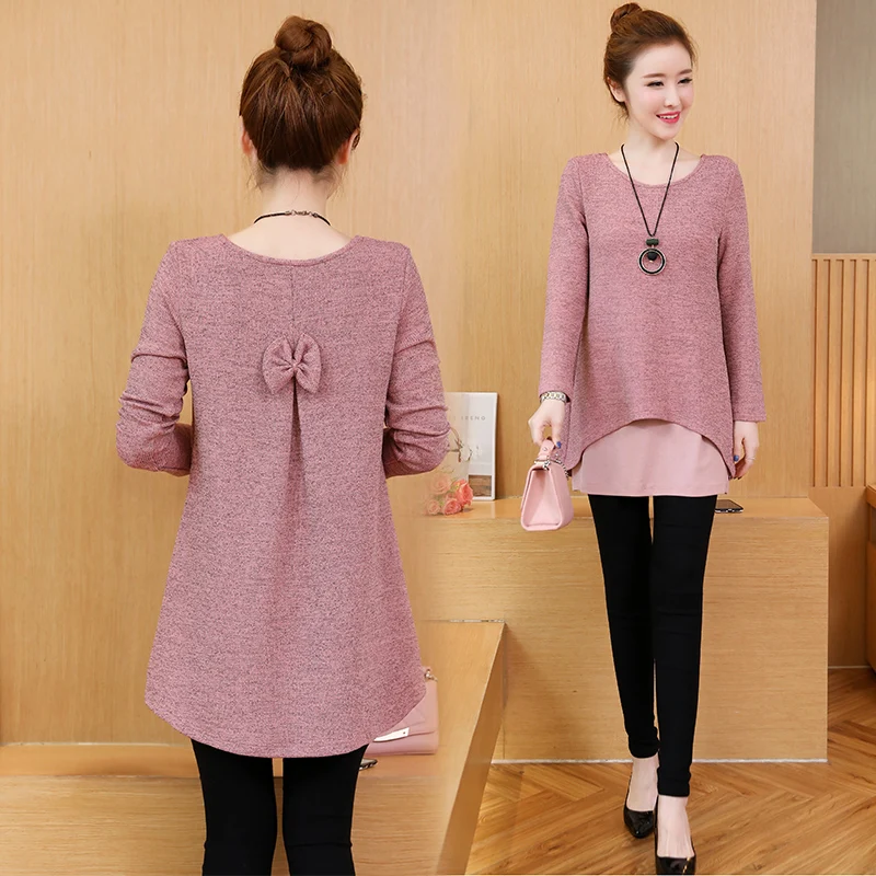Fake Two Pieces Blusas Mujer Women Spring Autumn Plus Size Bow Casual Elegant Long Blouses Long Sleeve O-neck Tops Femininas Fake Two Pieces Blusas Mujer Women Spring Autumn Plus Size Bow Casual Elegant Long Blouses Long Sleeve O-neck Tops Femininas