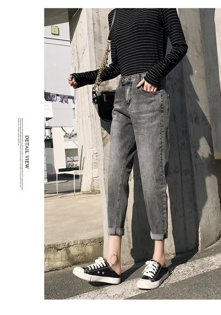 В Корейском стиле свободные шаровары брюки джинсы Для женщин эластичный стрейч Высокая Талия BF Стиль керлинг Повседневная Уличная одежда