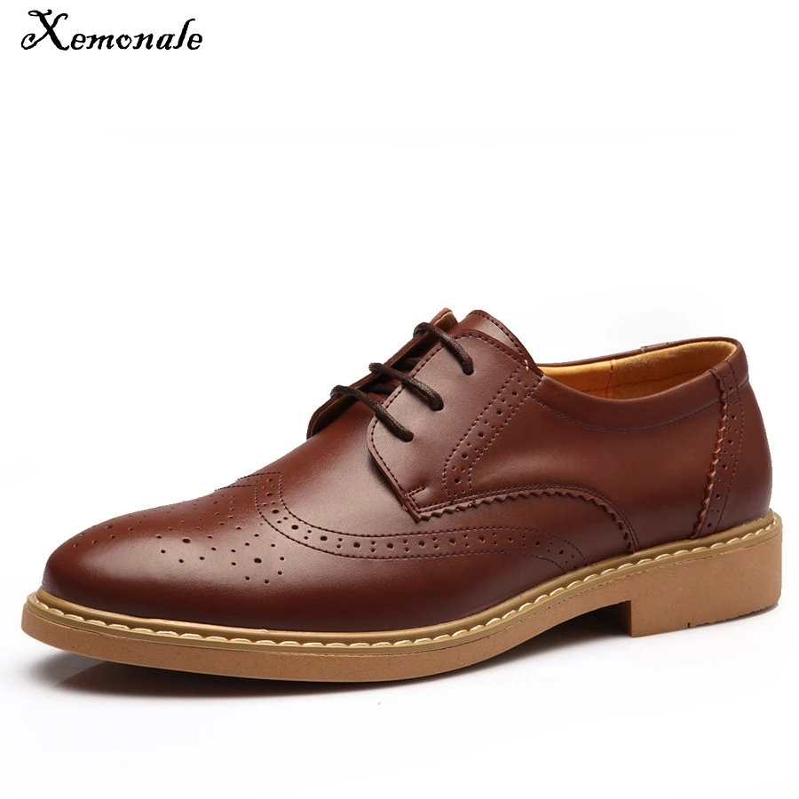 

Xemonale Men Brogue Shoes 2018 Spring/autumn New Fashion Men Flats Round Toe Cow Split Retro Style Casual Shoes For Man Leather