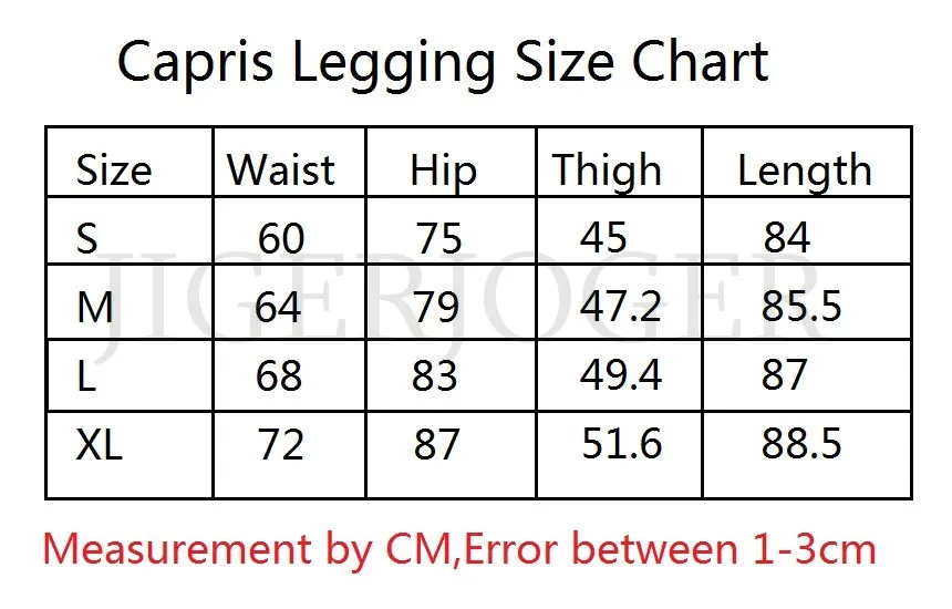 Solid color Capris Legging Size Chart - 
