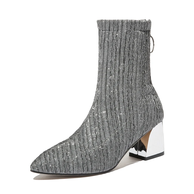 

MoBeiNi 2018 autumn and winter new pointed short boots thin legs thick with elastic socks boots women's thin boots high heel