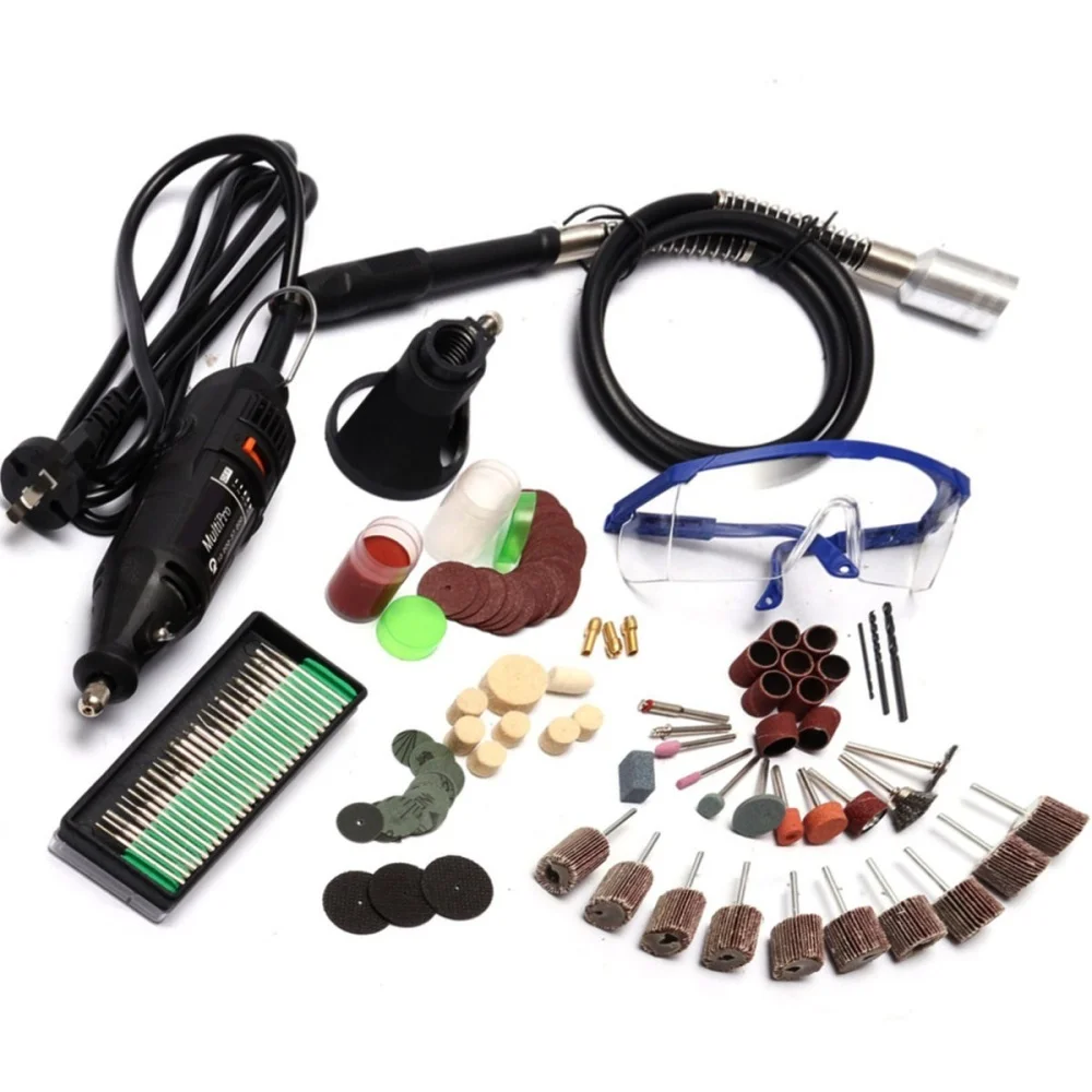 

142Pcs 130W Electric Power Rotary Multipurpose Mini Drill Accessories For Dremel + European Plug Converter