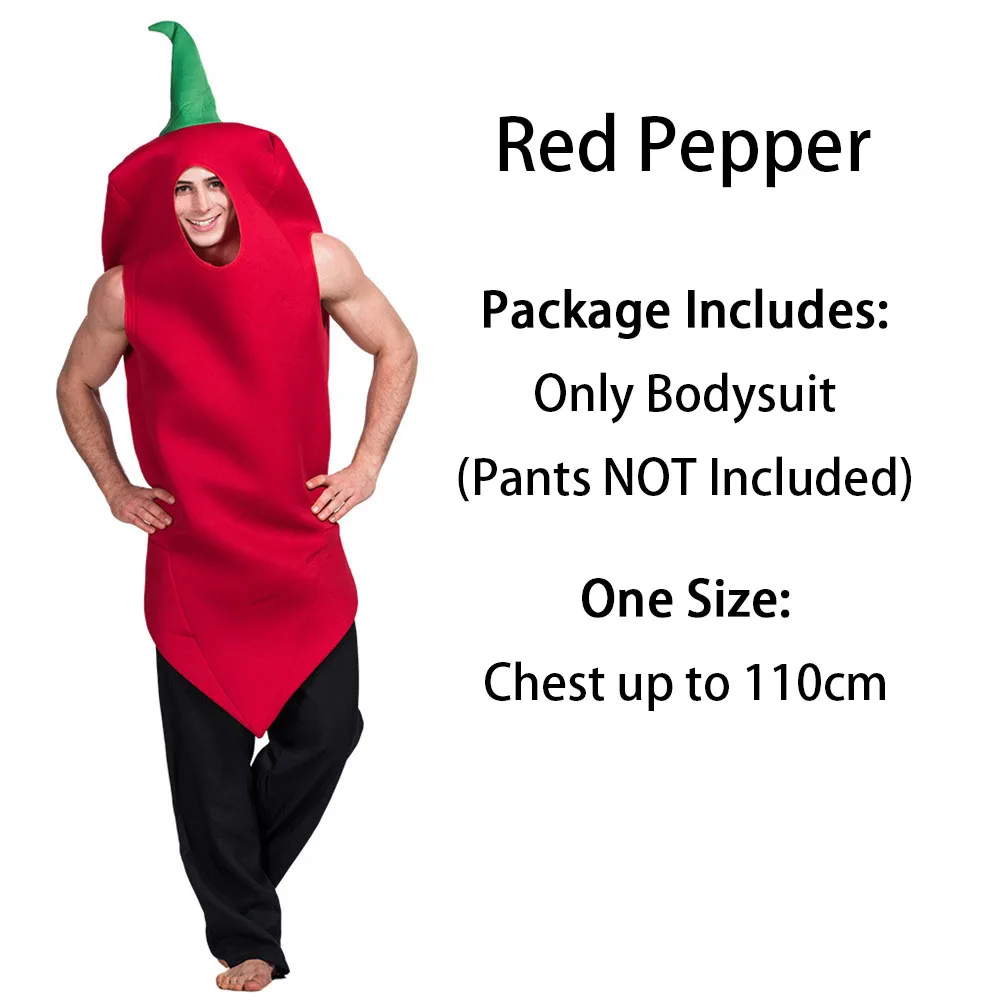 Взрослая еда банан костюм фрукты овощи семья Забавный Onesie талисман костюм чили перец горох в стручке банан нарядное платье - Цвет: Red Pepper