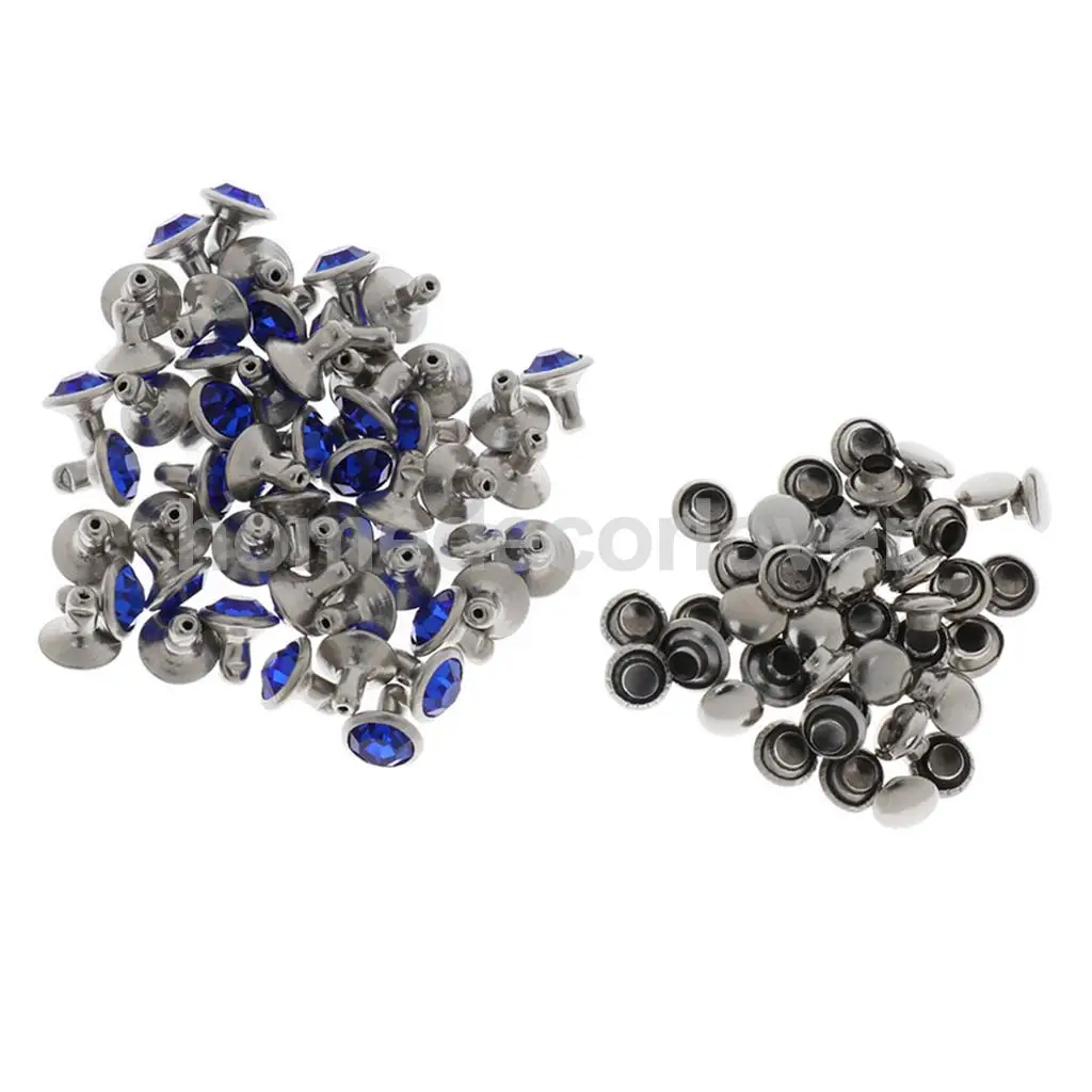 50 Sets Blue Rhinestone Rivets Crystal  Rivets Spots Studs Double Cap for DIY Leather Craft Clothes Bag Shoes Decor