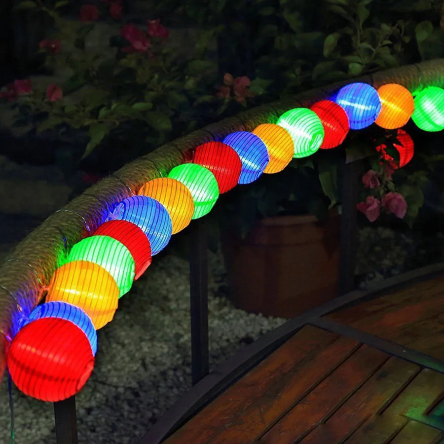 Lanterna ao ar Festa de Casamento Thrisdar Livre Bola 10 20 30 Levou Pátio Solar Fada Luz Led String Garland Fada Solar Globo Luz 7 led string fada luz 10 20 30
