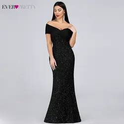 Блестящие кружевные вечерние платья Длинные Ever Pretty EP07953BK с открытыми плечами русалка элегантные черные вечерние платья Vestidos Longo