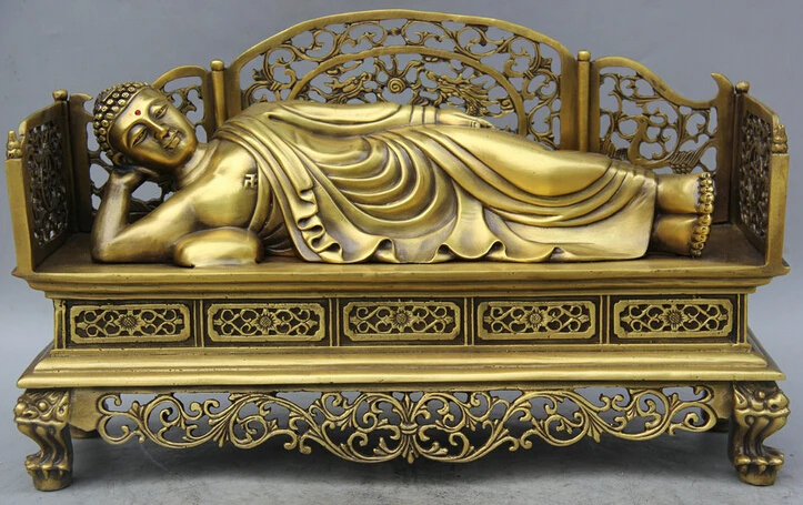 

JP S061 18" Tibet Tibetan Buddhism Copper sleep bed Shakyamuni Amitabha Buddha Statue (B0328)