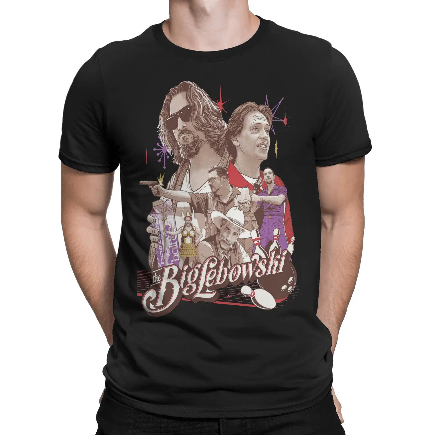 دعنا نذهب البولينج كبير Lebowski تي شيرت الأعلى المحملة 100% القطن فكاهة الرجال Crewneck المحملة قمصان كم المتناثرة T قميص زائد حجم