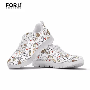 

FORUDESIGNS Women's Sneakers Comfortable Flats Casual Ladies Shoes Bear Nurse Cute Mesh Lace-up Shoes for Teen Girls Zapatos