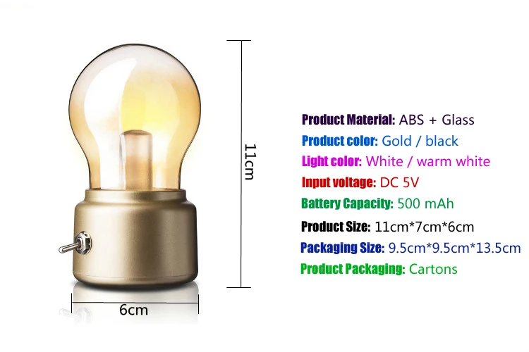 Винтажный светодиодный ночник, светильник в стиле ретро, USB, 5 В, перезаряжаемый аккумулятор, светильник для настроения, письменный стол, настольный светильник, переносная прикроватная лампа