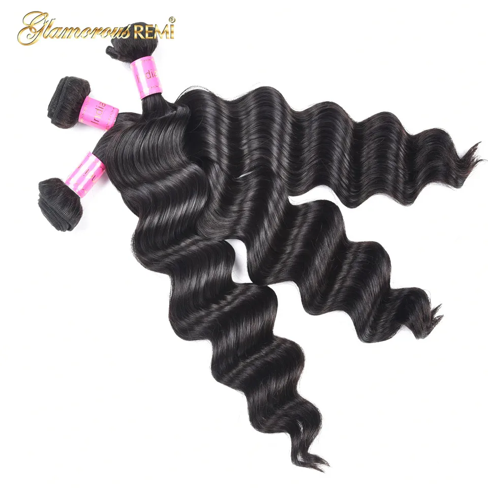 Indian Loose Deep 3 Bundles Loose Wave Deep Wave Curly Human Hair Extensions with 4\ Indian Loose Deep 3 Bundles Loose Wave Deep Wave Curly Human Hair Extensions with 4\