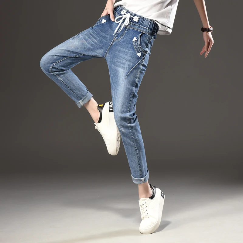 2018 Jeans For Women Female Elastic Casual Vintage Regular Spandex Ripped Denim Harem Pants Plus Size Loose Long Woman Jeans