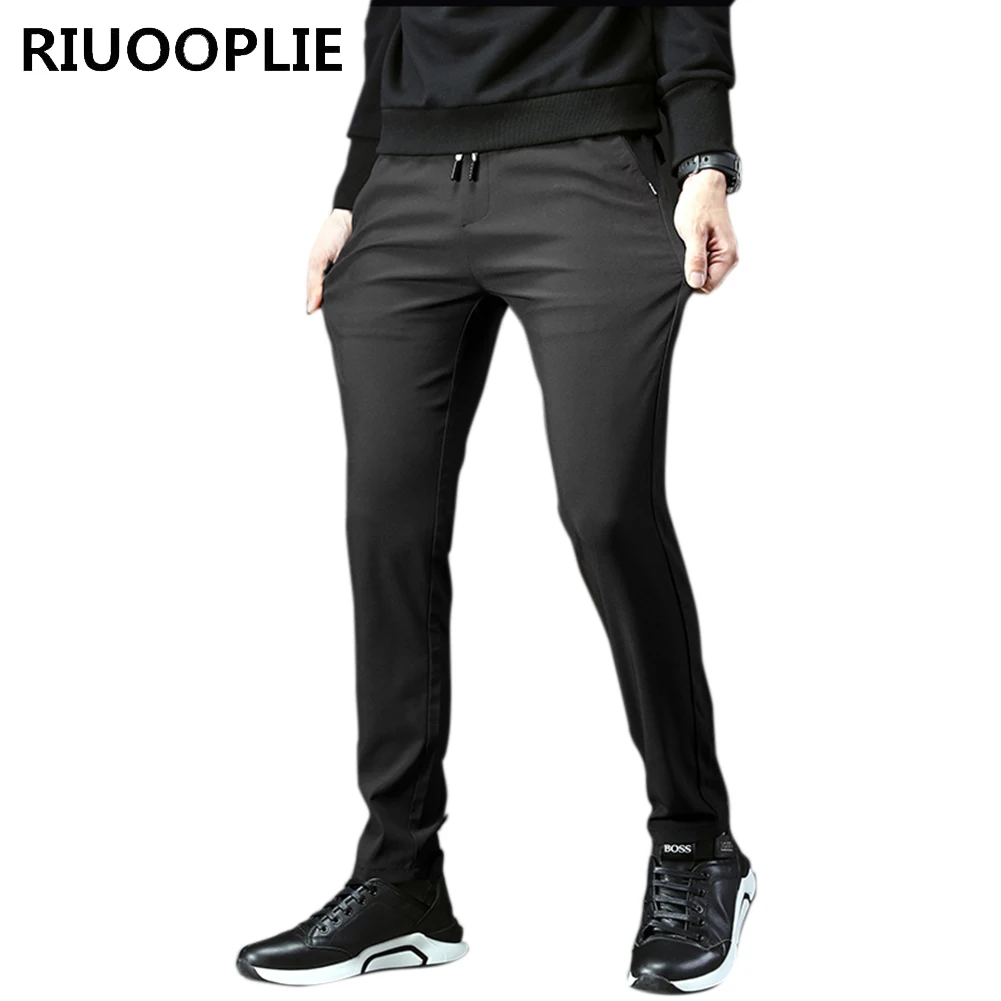 RIUOOPLIE Mens Business Casual Elastic Waist Skinny Pants Tighten Trousers Sweatpants 4