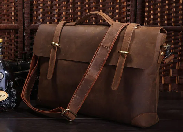 Nesitu Vintage Cowhide Crazy Horse Leather Men Messenger Bags Genuine Leather Briefcase Portfolio M7082