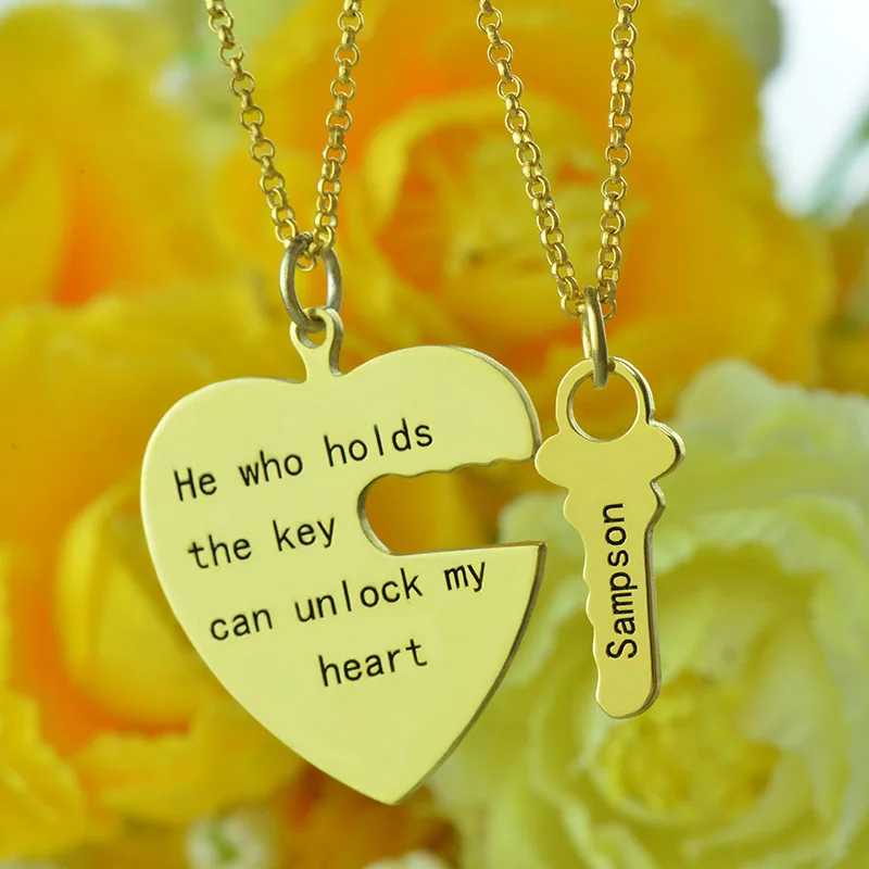 

Personalized BFF Necklace Gold Color Heart Key Necklace Set Matching Necklace Key To My Heart Necklace Love Jewelry