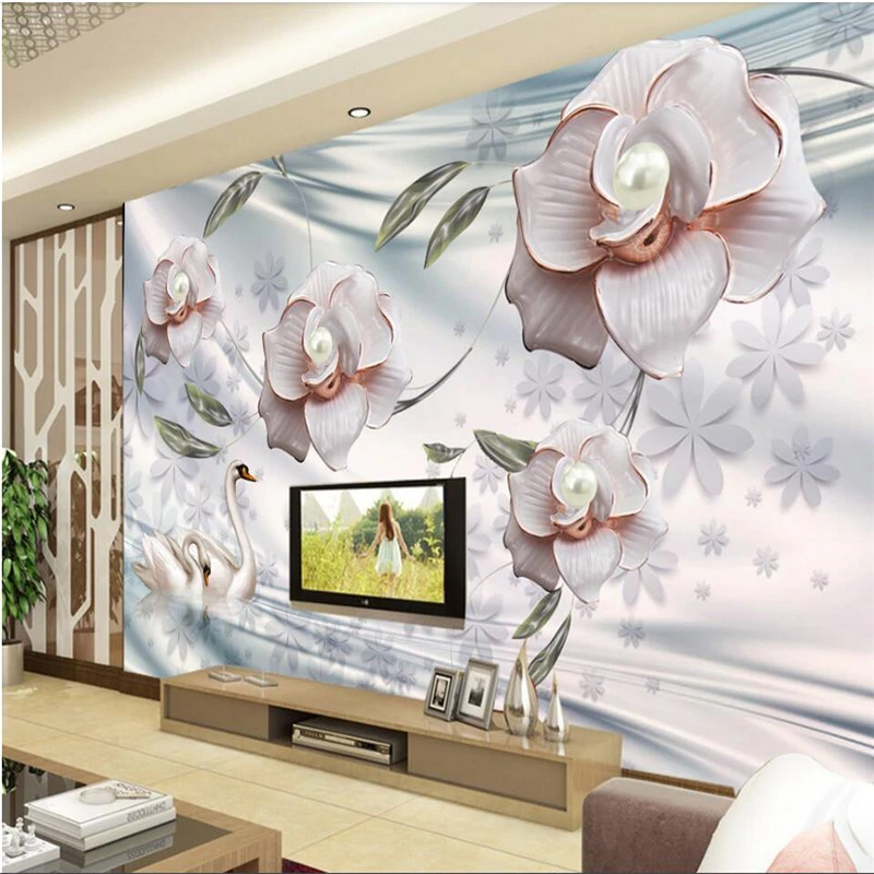 

beibehang Romantic elegant fashion pearl roses living room wall custom large mural green wallpaper papel de parede para quarto