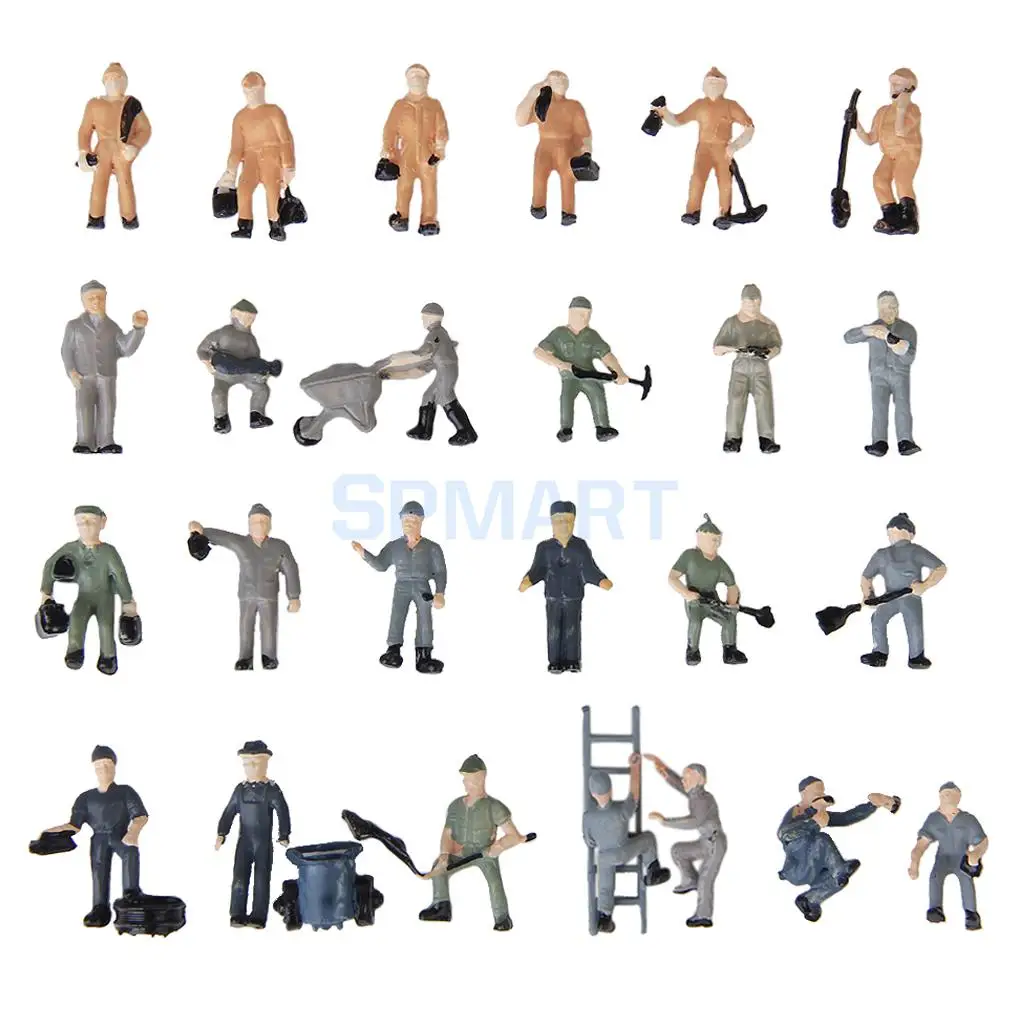 

25pcs 1:87 Painted Mix Model Train HO Railway Worker People Figures with ladder and bucket