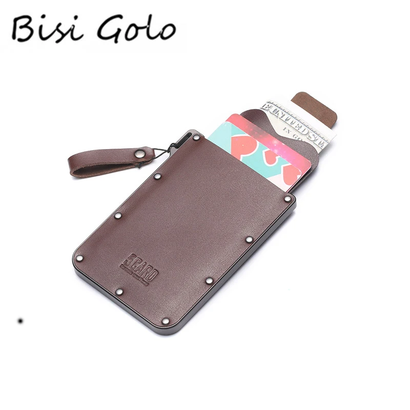 

BISI GORO 2019 Genuine Leather Wallet Smart Credit Card Holder Male High Quality Black Coffee Luxury Card Wallet Drop-shipping