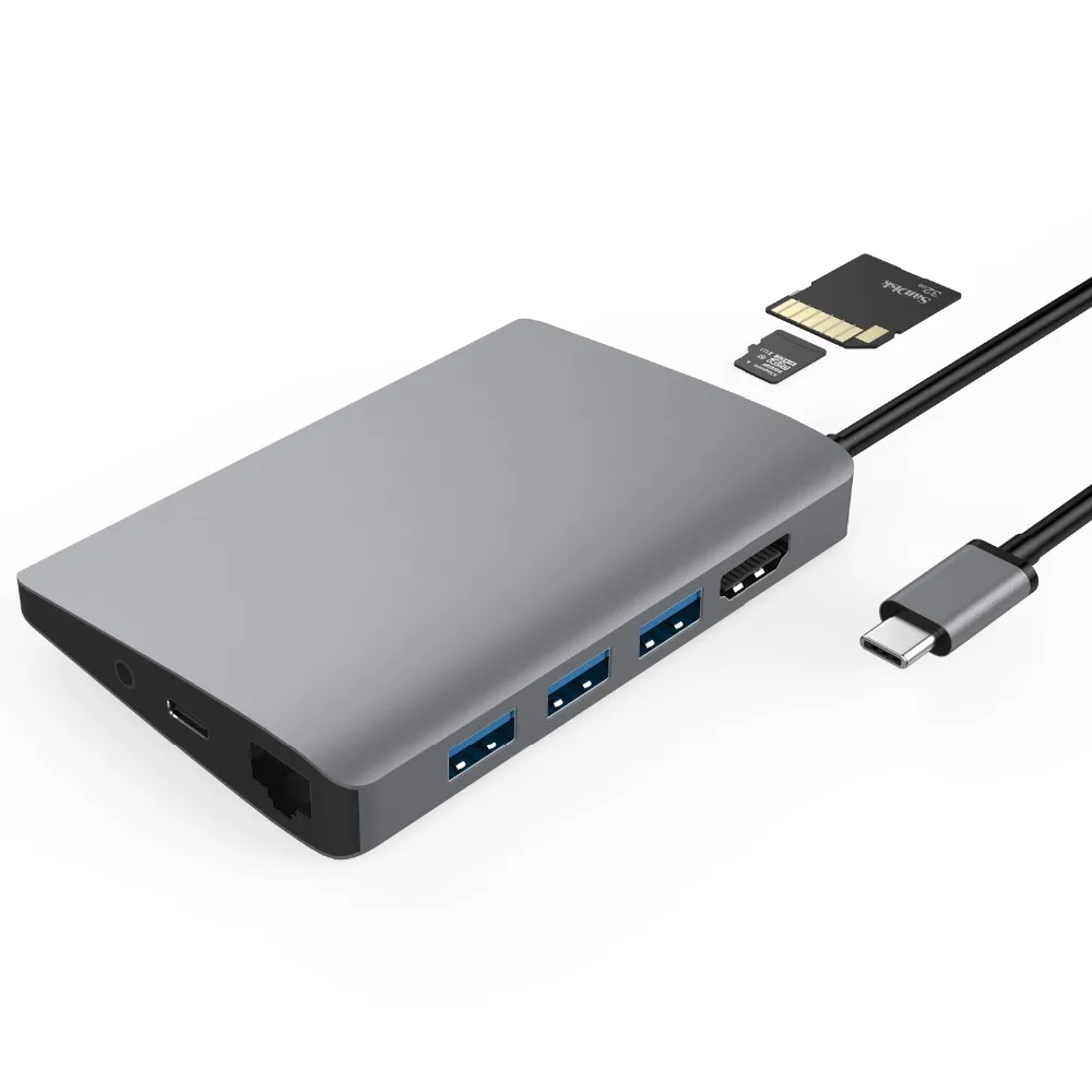 JZYuan 9 en 1 HUB USB C 3,1 HUB 4 K HDMI/30Hz Ethernet RJ45 tipo C muelle de carga para el MacBook Pro Huawei P20 Pro HUB USB 3,0 - 3