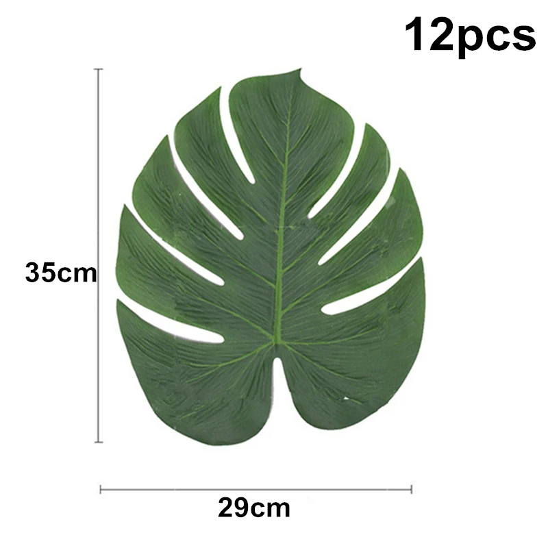 Винтажные Свадебные украшения скатерти 12 шт./лот Зеленые искусственные листья пальмы Гавайские украшения для тематических вечеринок, Q - Цвет: 35X29cm 12pcs