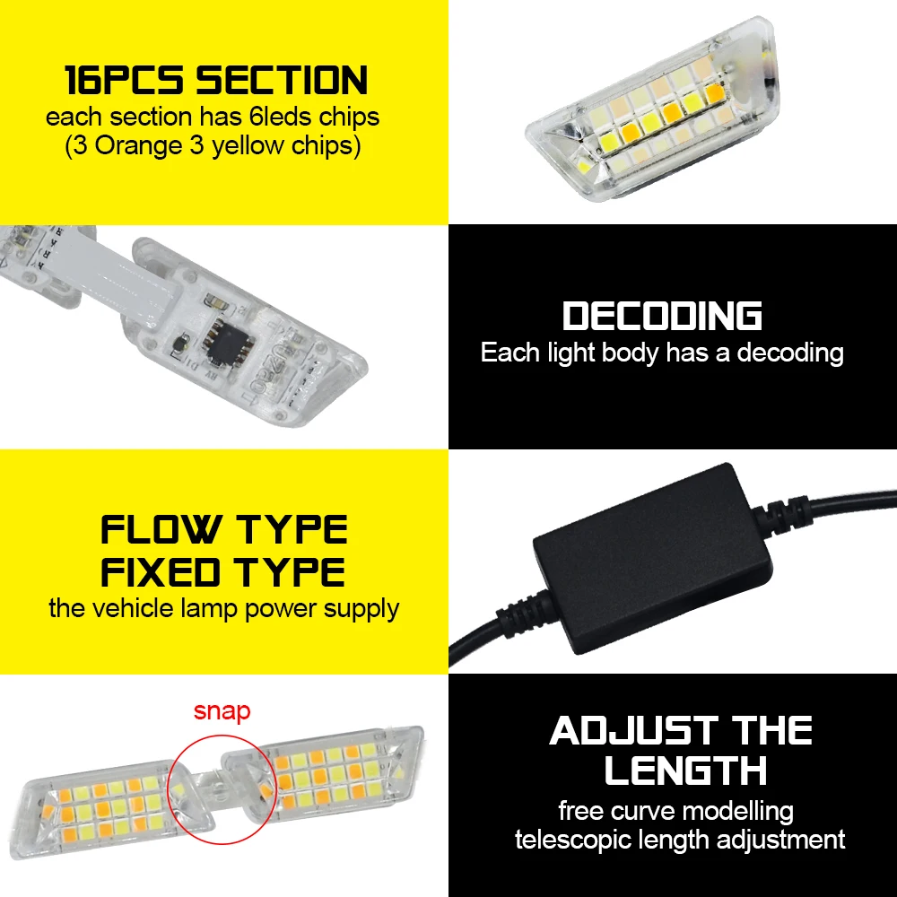 2 шт. DRL 14 16LED гибкий струящийся водонепроницаемый последовательный светильник DRL Дневной ходовой светильник сигнал поворота Ангел глаз белый янтарь